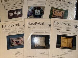 Lot Of 6 Handwork Primitives Ornaments Pillows Cross Stitch Sampler